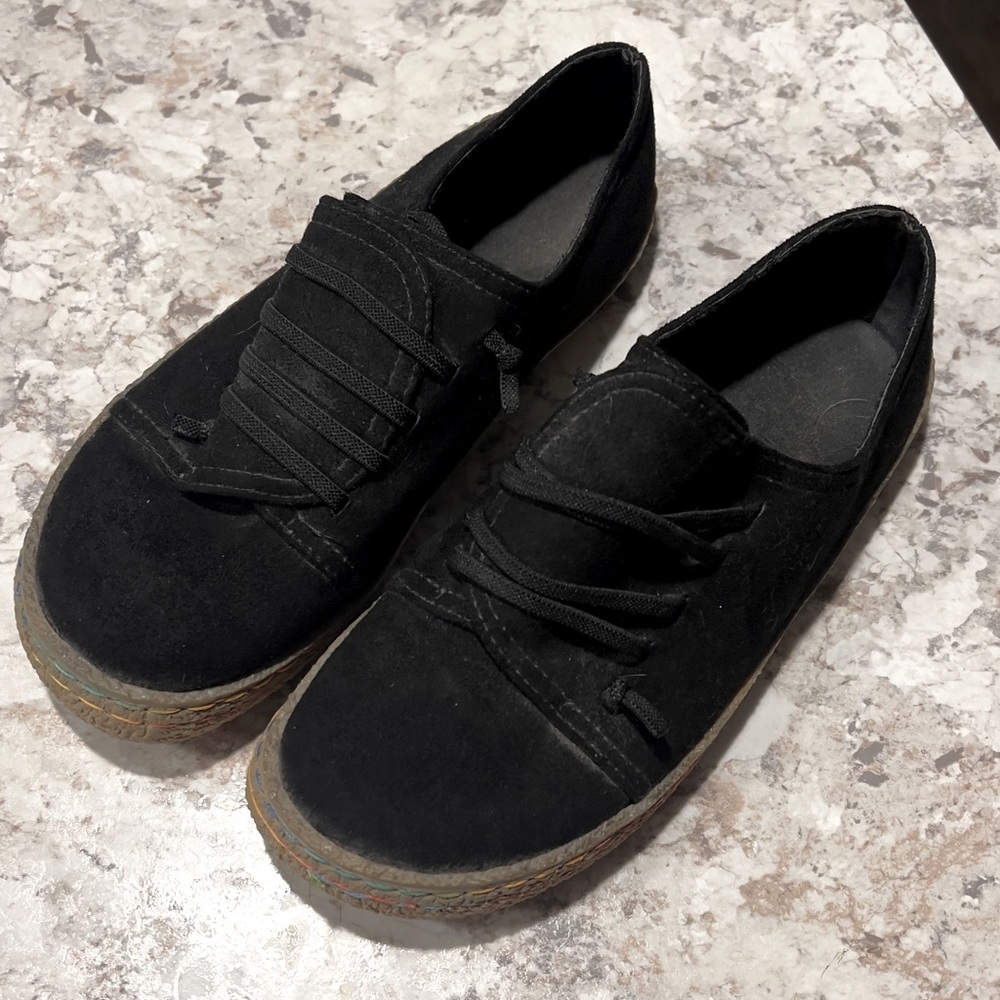Black Faux Suede Slip-on Shoes Size 10
